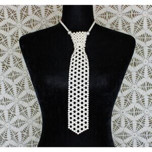 Vintage Hong Kong Faux Pearl Choker Tie Necklace
